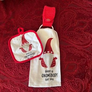 Gnome kitchen set handmade towel holder crochet Christmas